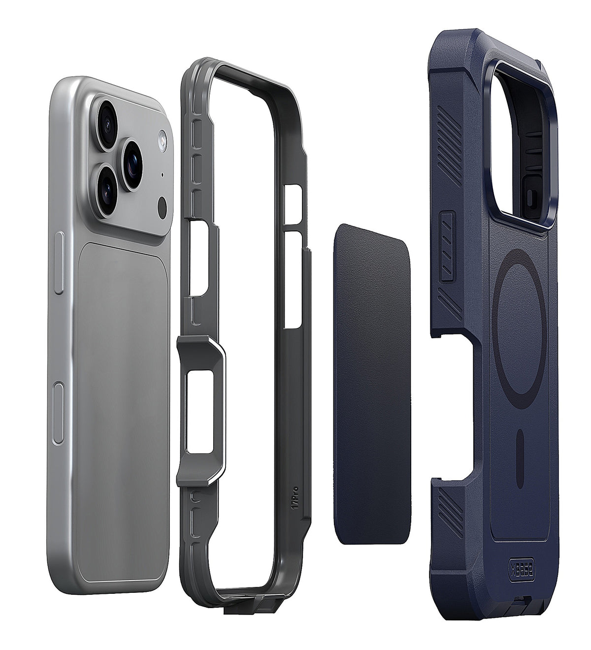 xBase Boulder MagSafe Rugged Case for iPhone 18 Pro / 17 Pro - Blue - co-molded layers