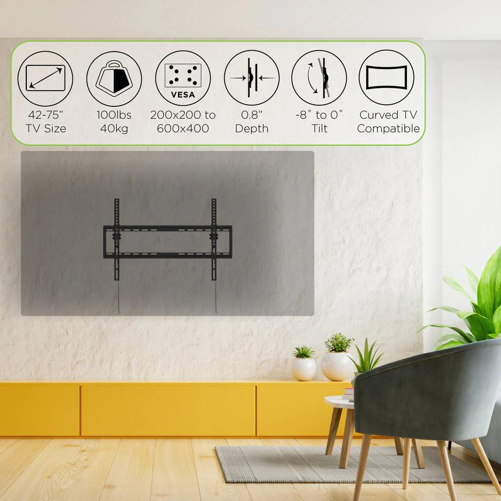TILT WALL MOUNT KIT FOR 42-75" TVS WITH HDMI CABLE AND SCREEN CLEANER