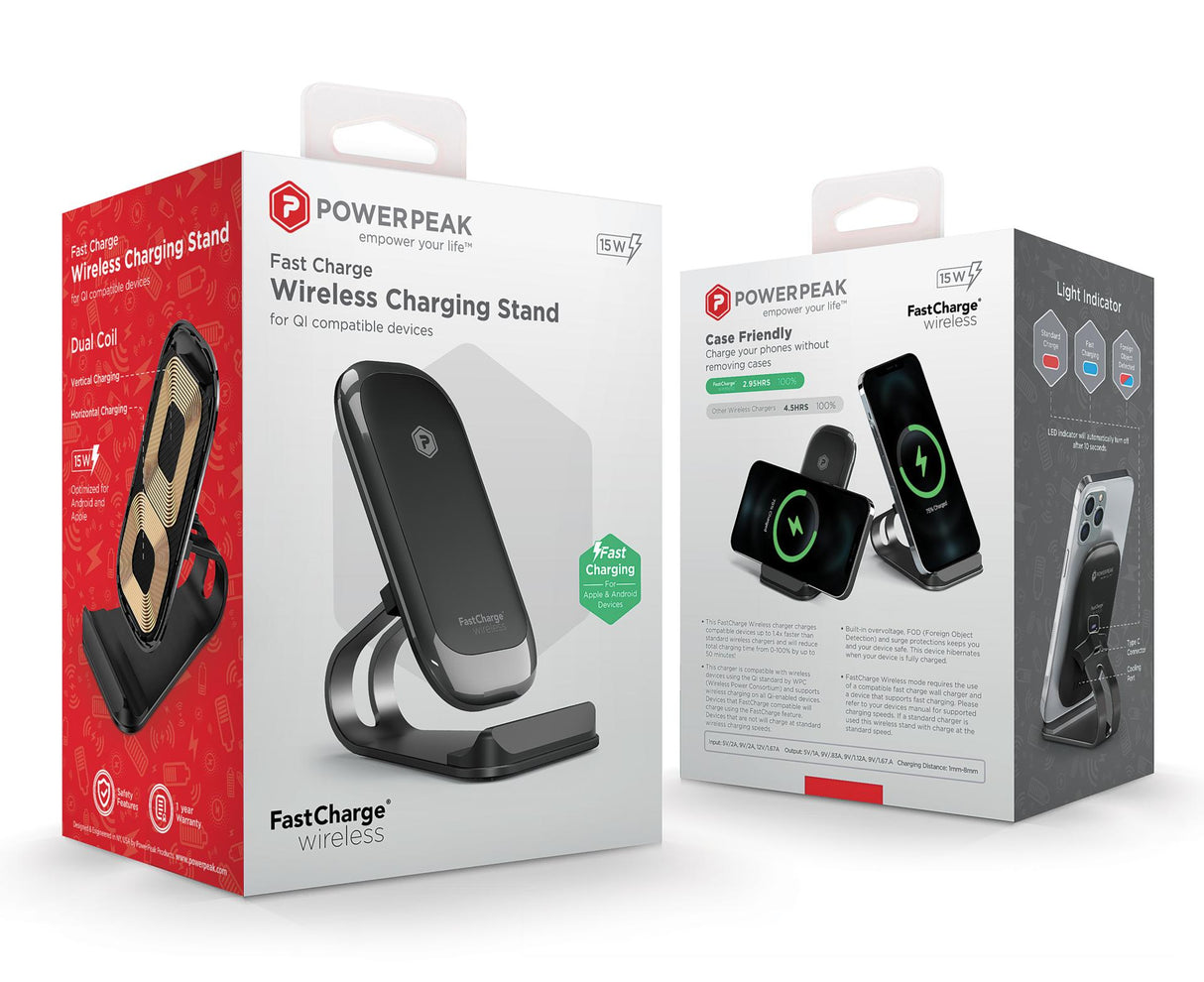 POWERPEAK FASTCHARGE ALUMINUM WIRELESS CHARGING STAND - INCLUDES FAST CHARGE