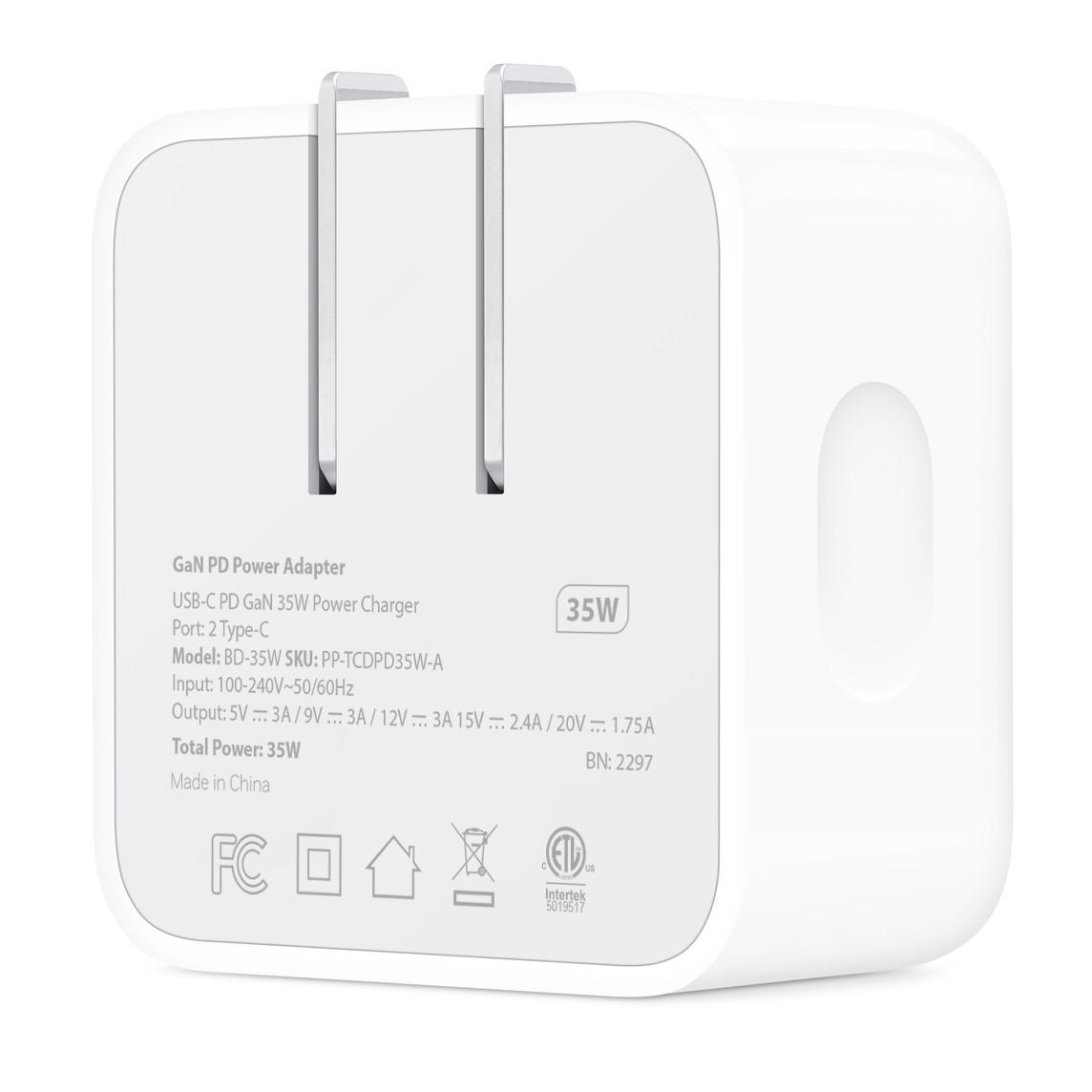 POWERPEAK 35W DUAL USB-C PD WALL POWER ADAPTER - WHITE