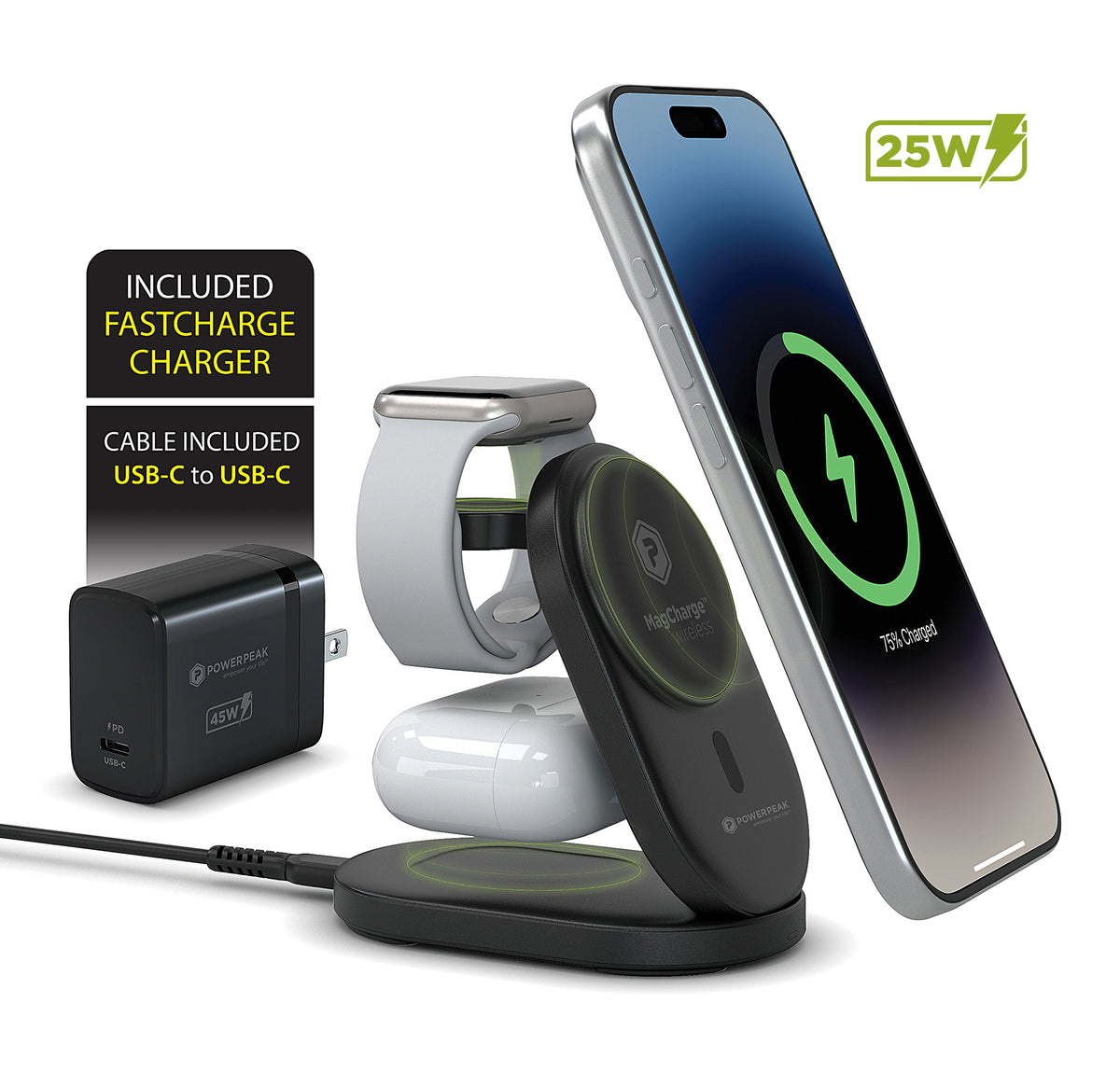 PowerPeak 3-in-1 Folding MagCharge Wireless Charging Station - 15W - image 2