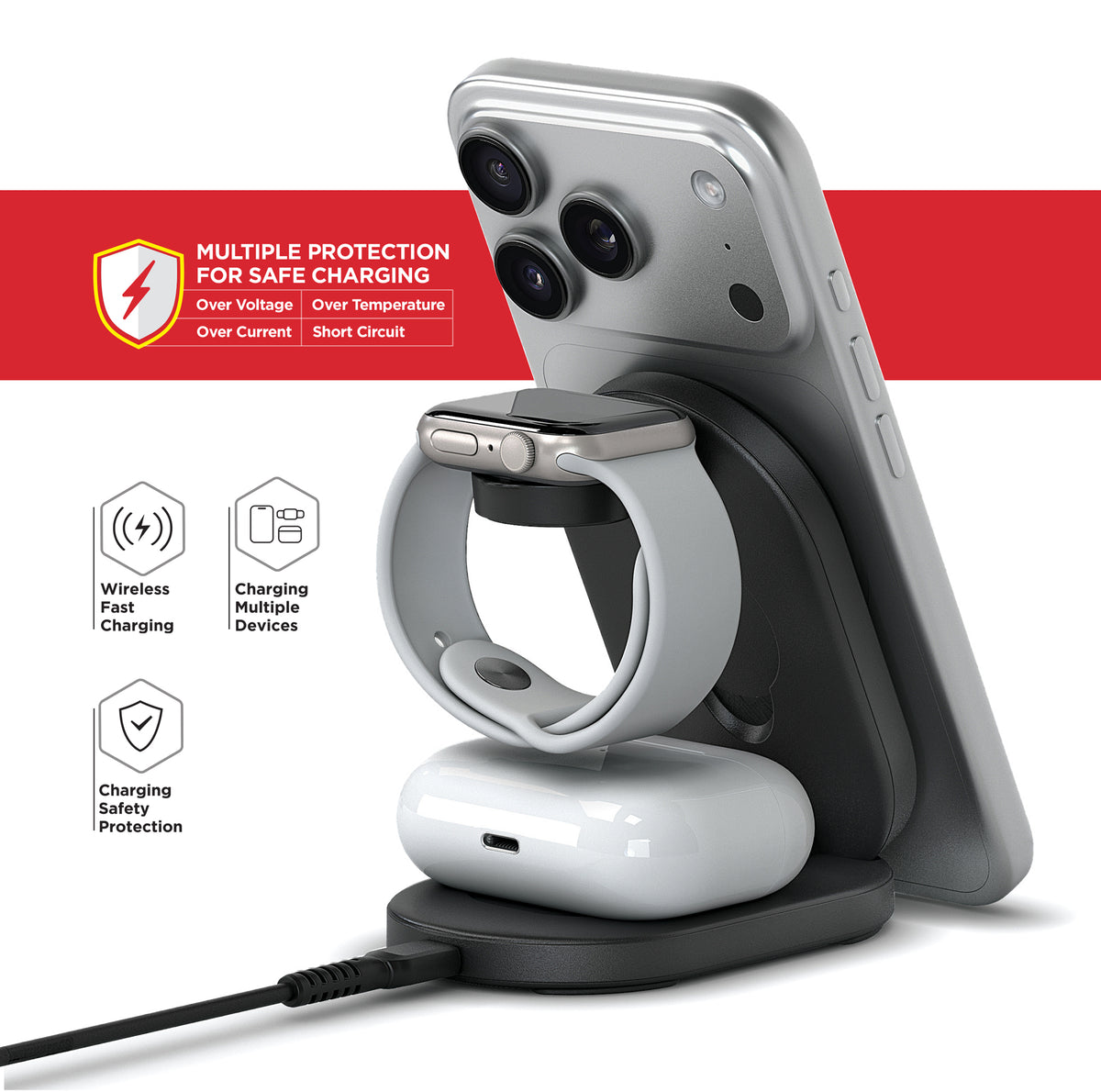 PowerPeak 3-in-1 Folding MagCharge Wireless Charging Station - 15W - image 4