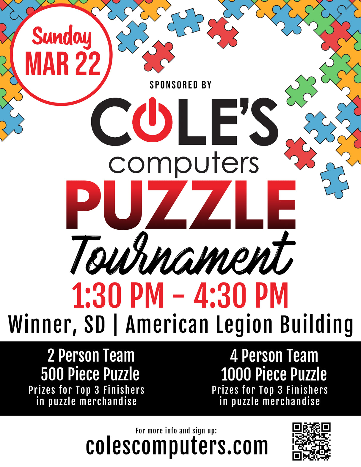 Cole's Computers Puzzle Tournament in Winner, SD | Sunday, March 22nd