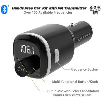 SCOSCHE BTFREQ HANDSFREE CAR KIT WITH FM TRANSMITTER AND DUAL USB PORTS - BLACK