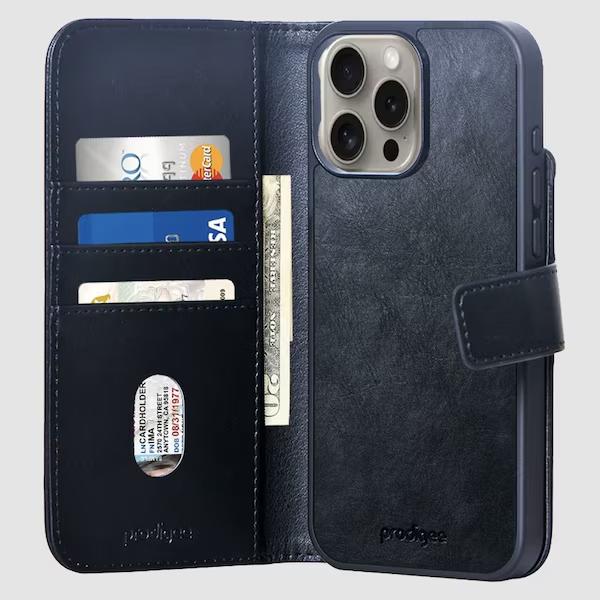 Prodigee iPhone 16 Pro Max Folio Mag Wallet Case Vegan Leather, Black