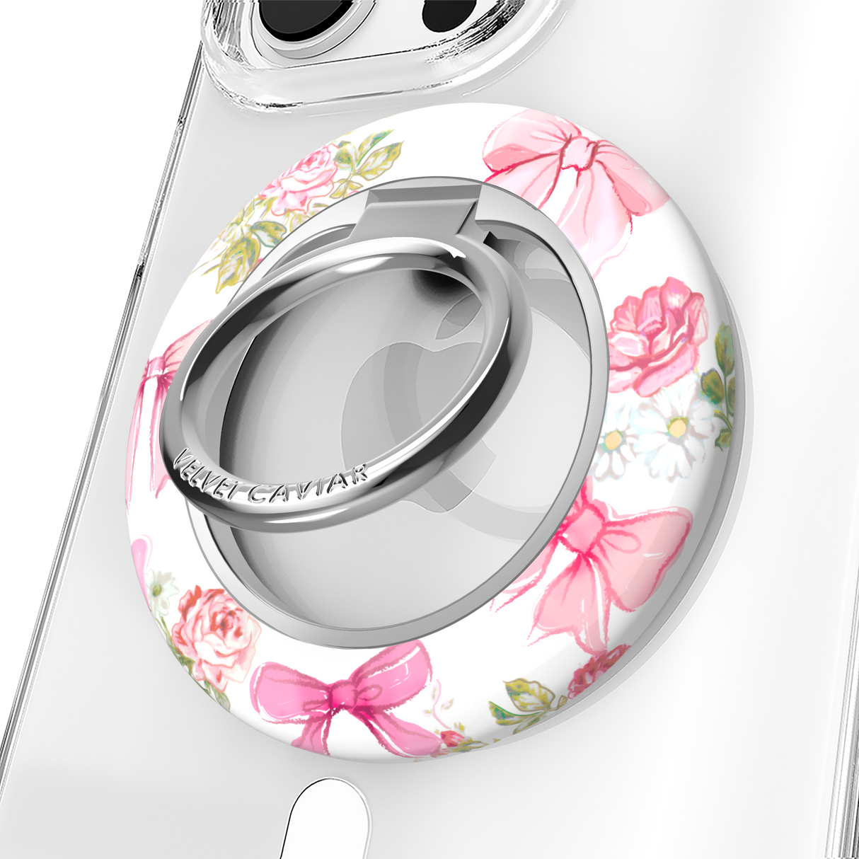 VELVET CAVIAR - Magnetic Phone Ring & Stand - Posie Pink Bow