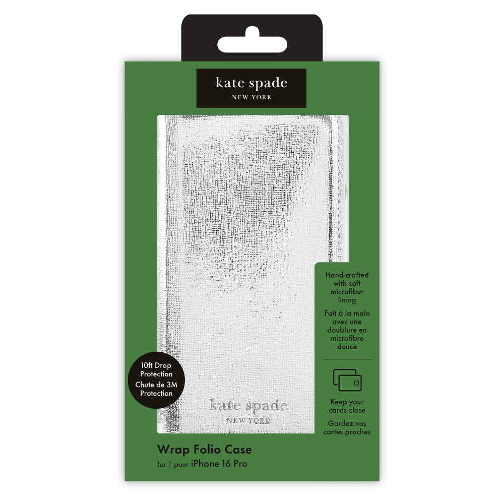 Kate Spade - Folio Case for Apple iPhone 16 Pro - Metallic Silver