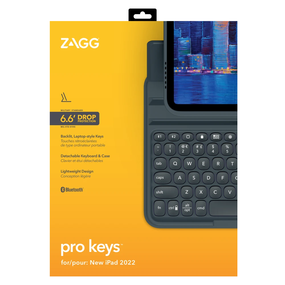 ZAGG - Pro Keys Wireless Keyboard and Detachable Case for Apple iPad 10.9 (2022) / iPad 11th Gen - Black and Gray