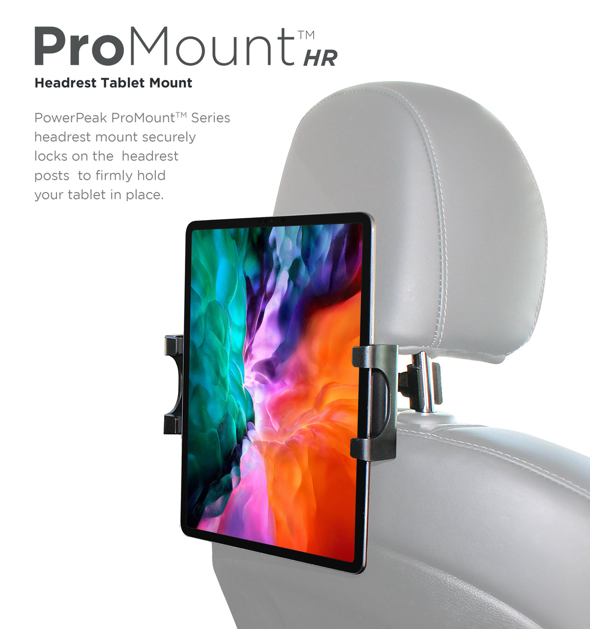 POWERPEAK PROMOUNT CAR HEADREST FOR TABLETS {5.25" TO 12" IN - image 1