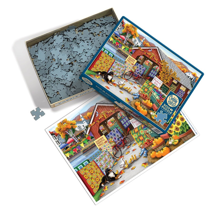 Cobble Hill 500 Piece Puzzle - Harvest Festival - box and pieces