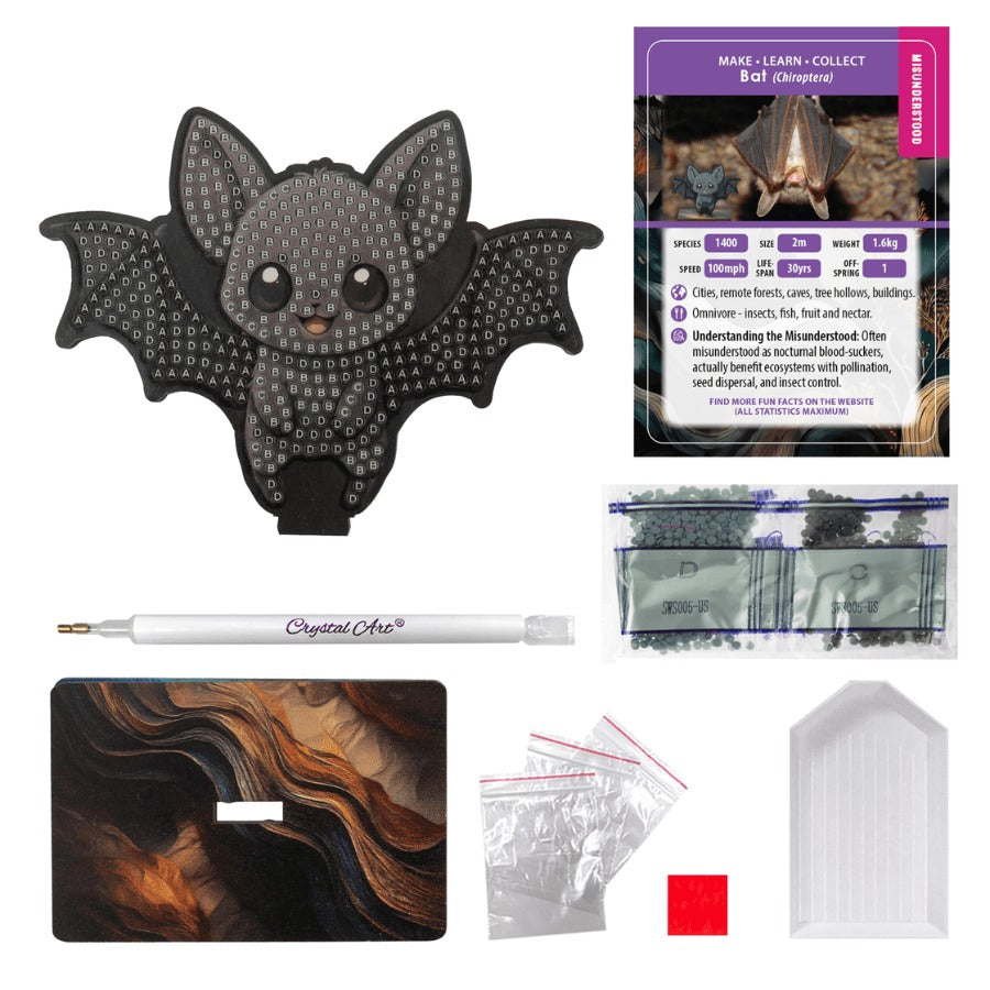 Crystal Art Bat Wildlife Buddies - kit contents