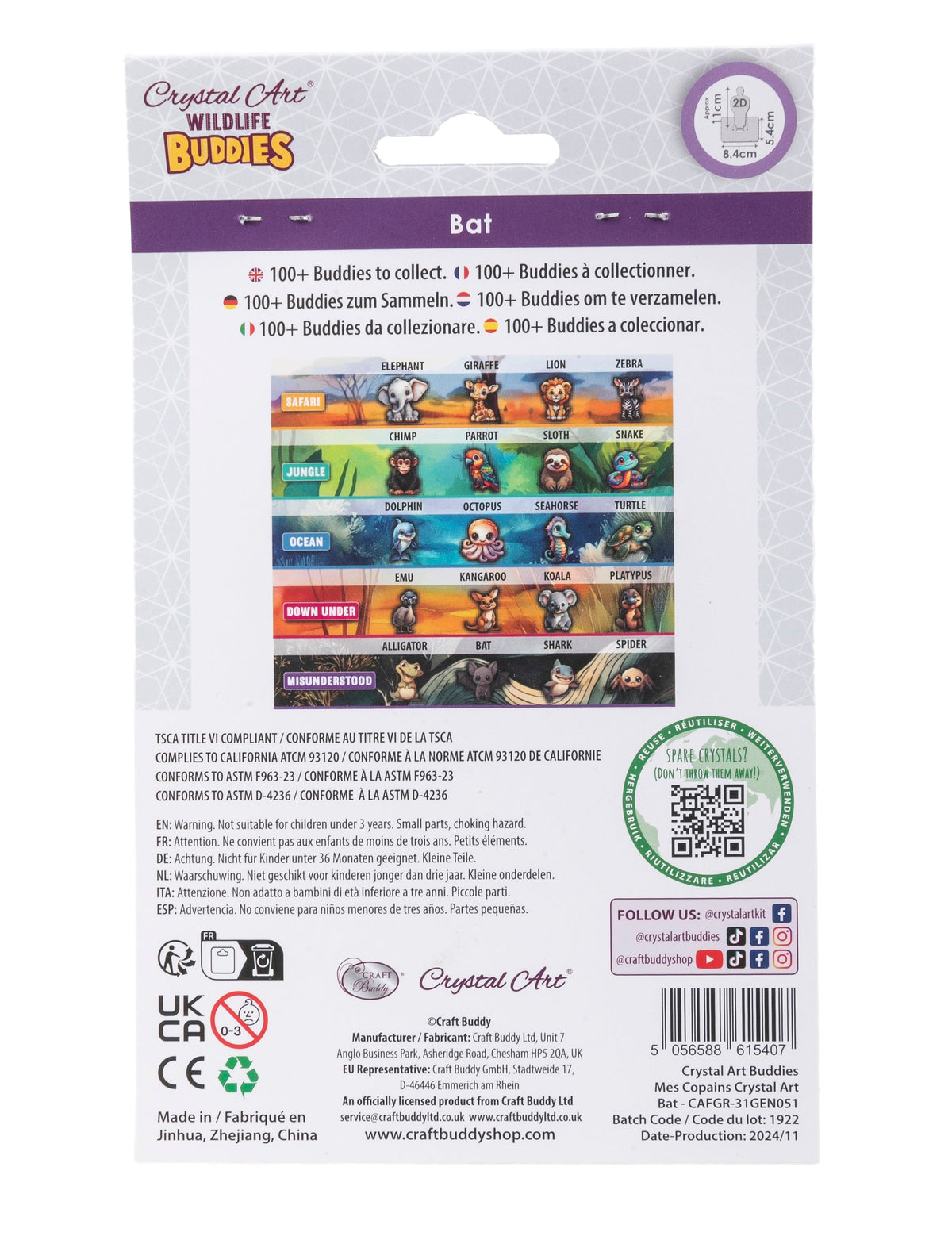 Crystal Art Bat Wildlife Buddies - package back