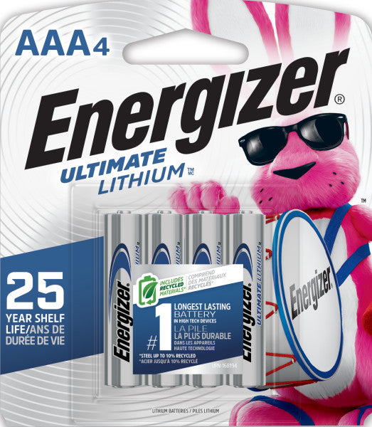 ENERGIZER AAA LITHIUM BATTERIES 4 PACK - CARTON OF 12