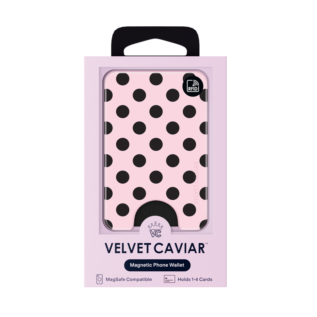 VELVET CAVIAR - Magnetic Phone Wallet - Princess Pink Polka Dot