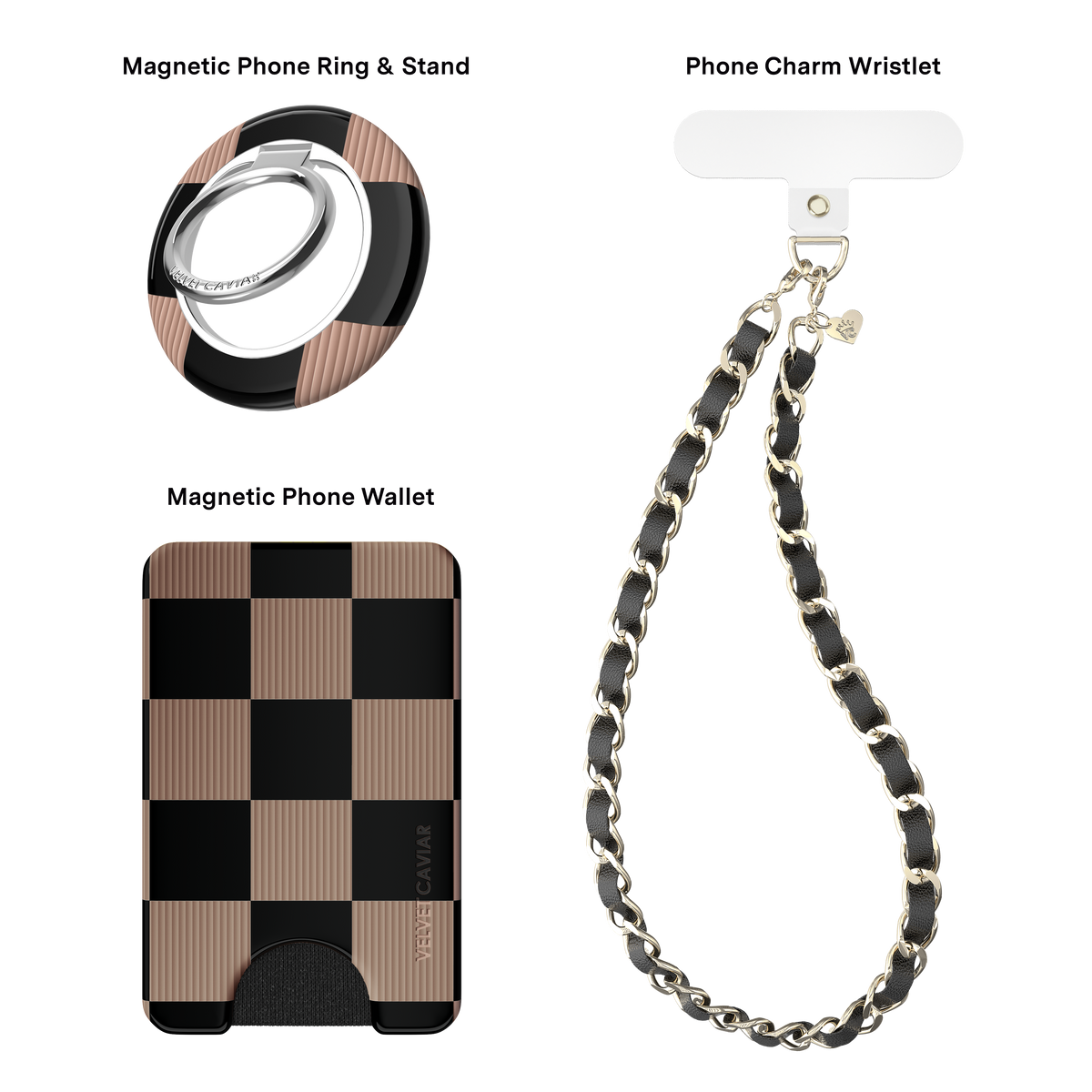 VELVET CAVIAR - 3pc Phone Accessory Gift Set - Mocha Vibe Checker