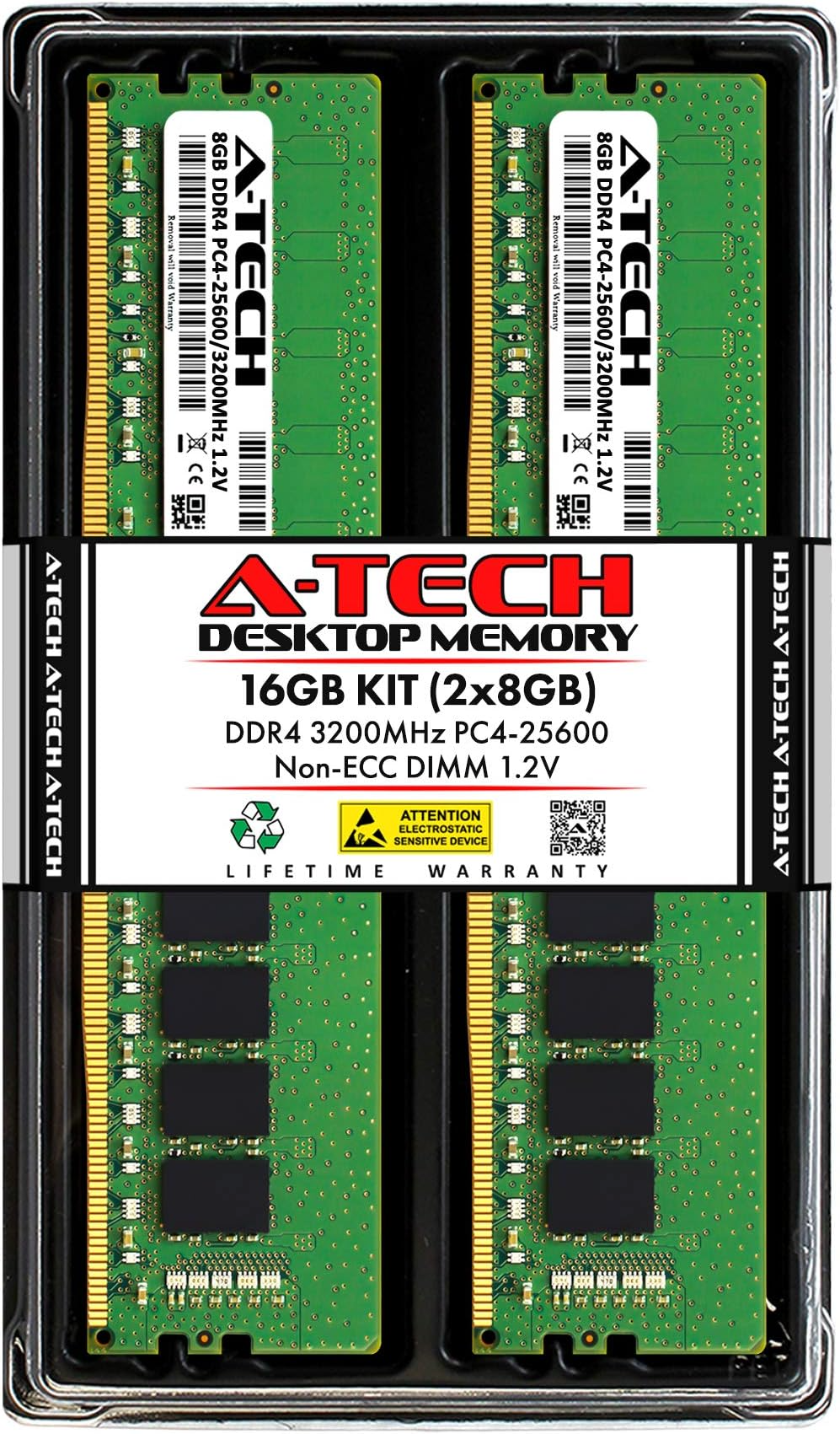 A-Tech 16GB (2x8GB) DDR4 2666 MHz UDIMM PC4-21300 (PC4-2666V) CL19 DIMM Non-ECC Desktop RAM Memory Modules