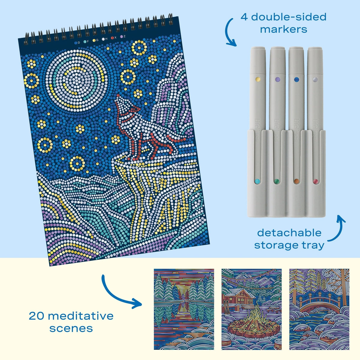 Lifelines FlowArt Dot-by-Letter Winter's Glow (Metallic Ink) art pad - inside scene 1