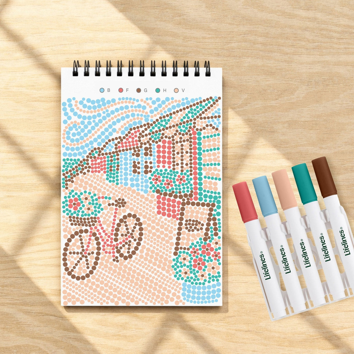 Lifelines FlowArt Mini Dot-by-Letter Coastal Calm - completed scene with dot markers