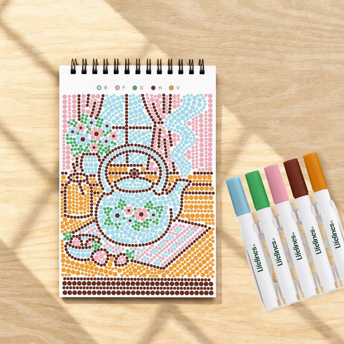 Lifelines FlowArt Mini Dot-by-Letter Cottage Garden - completed scene with dot markers