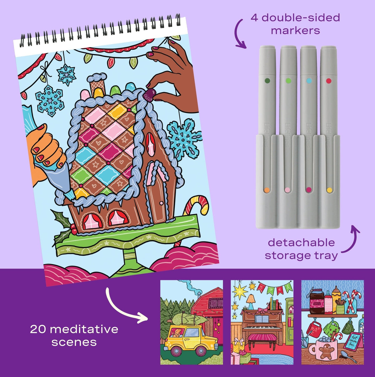 Lifelines FlowArt Scented Color-to-Reveal Home for the Holidays art pad - inside scene 1