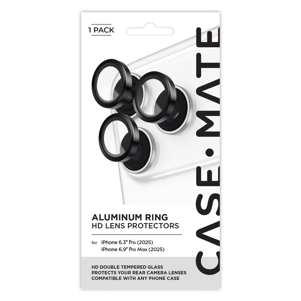 Case-Mate - Aluminum Camera Lens Glass Protector for iPhone 17 Pro Max / 17 Pro - Black