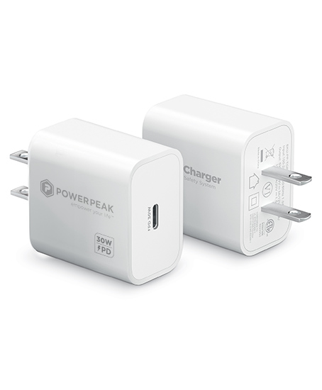 PowerPeak ECONOMY - ULTRAFAST 30W PPS High Speed USB C Wall Charger - White