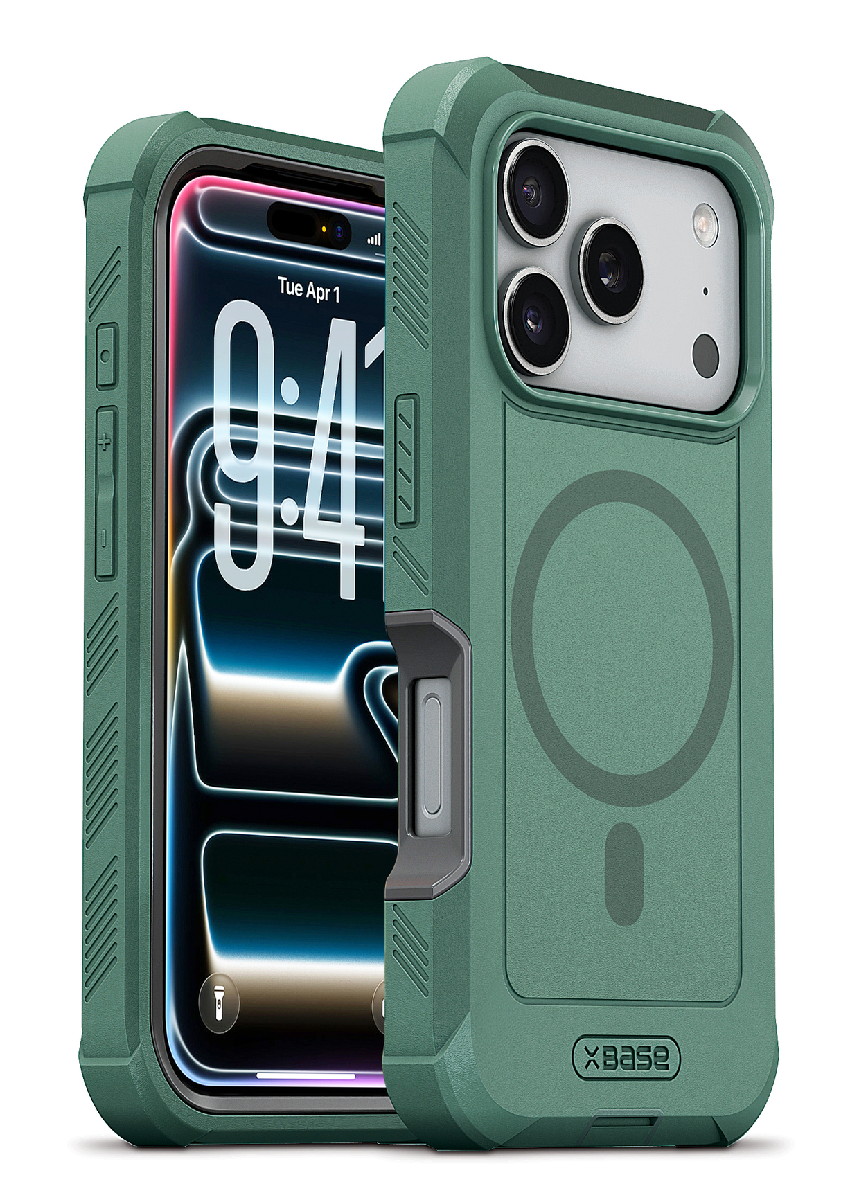 xBase iPhone 17 Pro Max - Boulder MagSafe Heavy-Duty Co-Molded Rugged Protective Case - Green