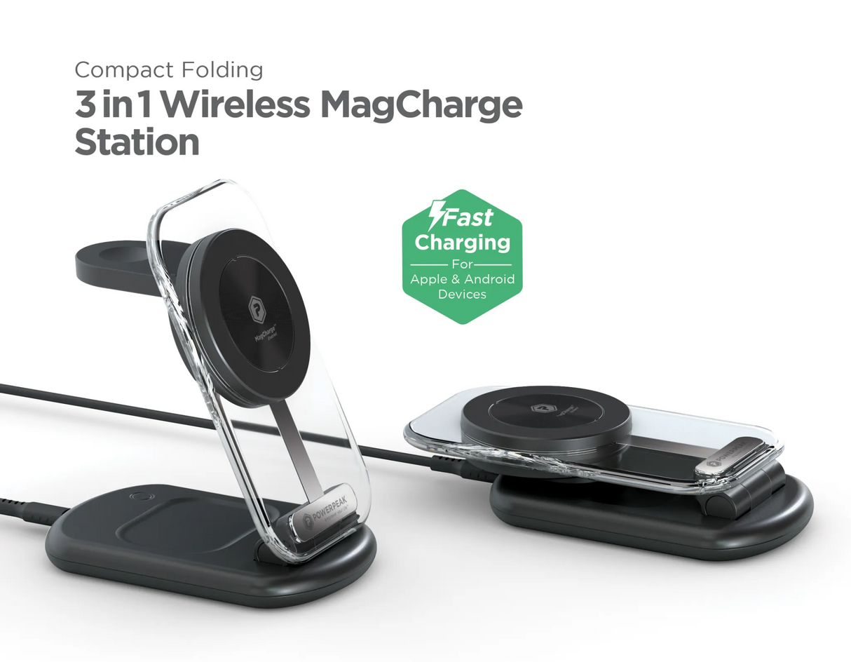 PowerPeak 3-in-1 Folding MagCharge Wireless Charging Station - 15W