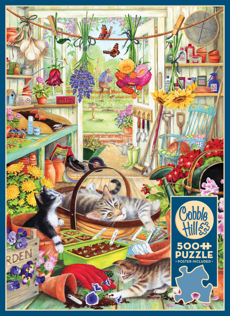 Cobble Hill Potting Shed Cats 500 Piece Puzzle