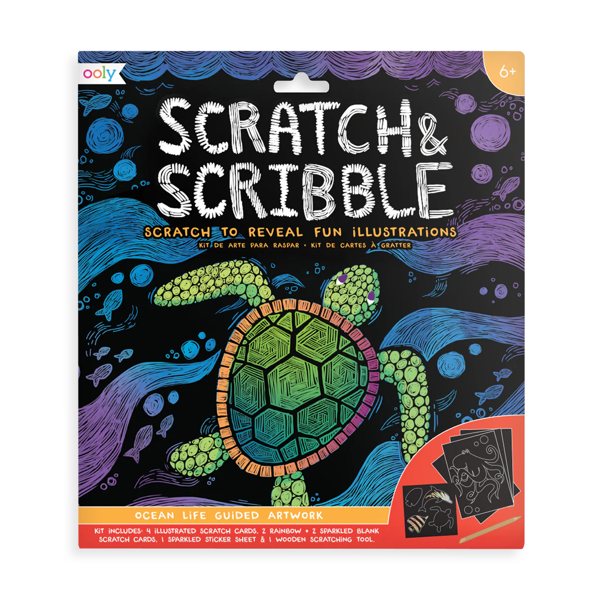 Scratch and Scribble Scratch Art Kit - Ocean Life - 8 Cards 1 Sticker Sheet