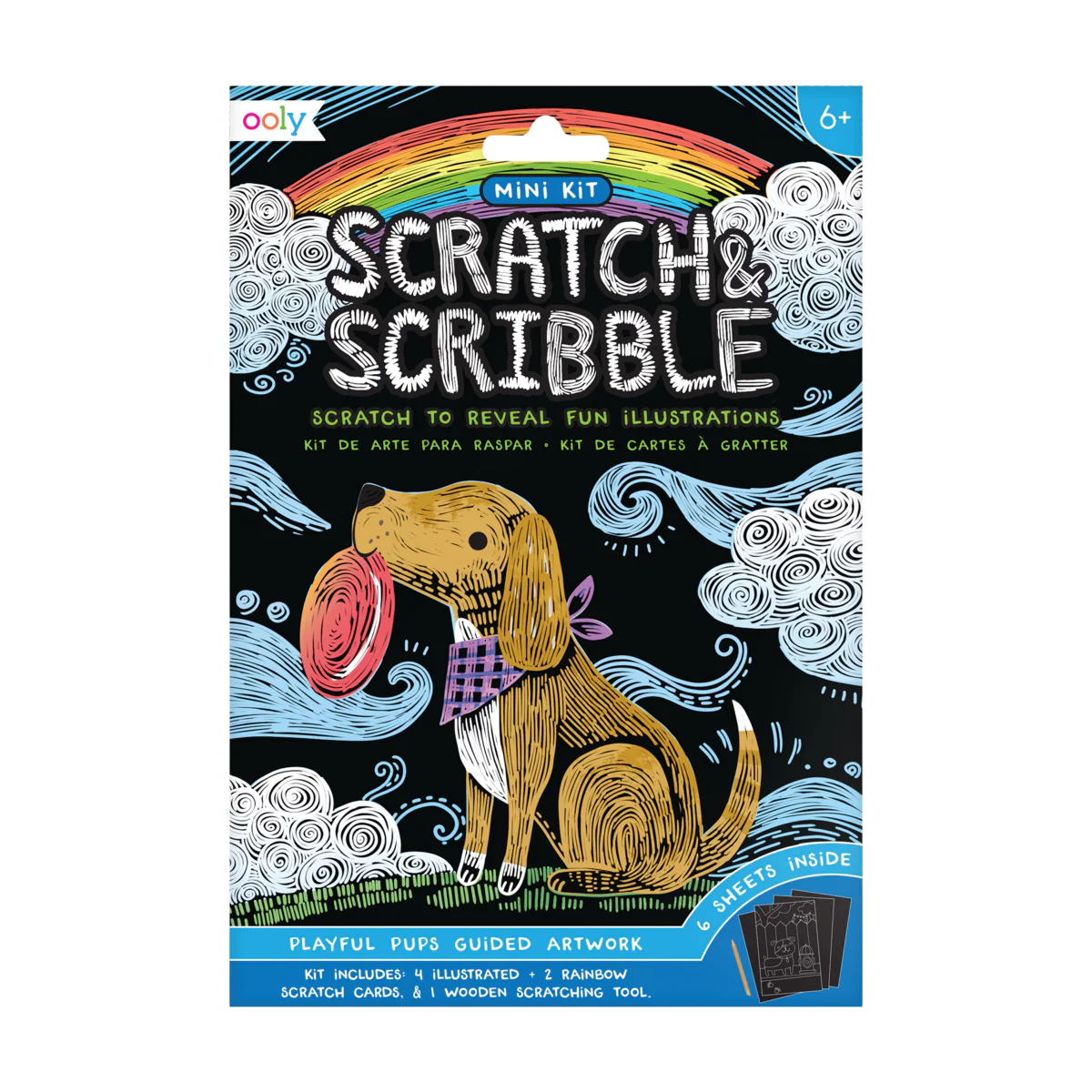 Scratch and Scribble Mini Scratch Art Kit - Playful Pups - 6 Cards