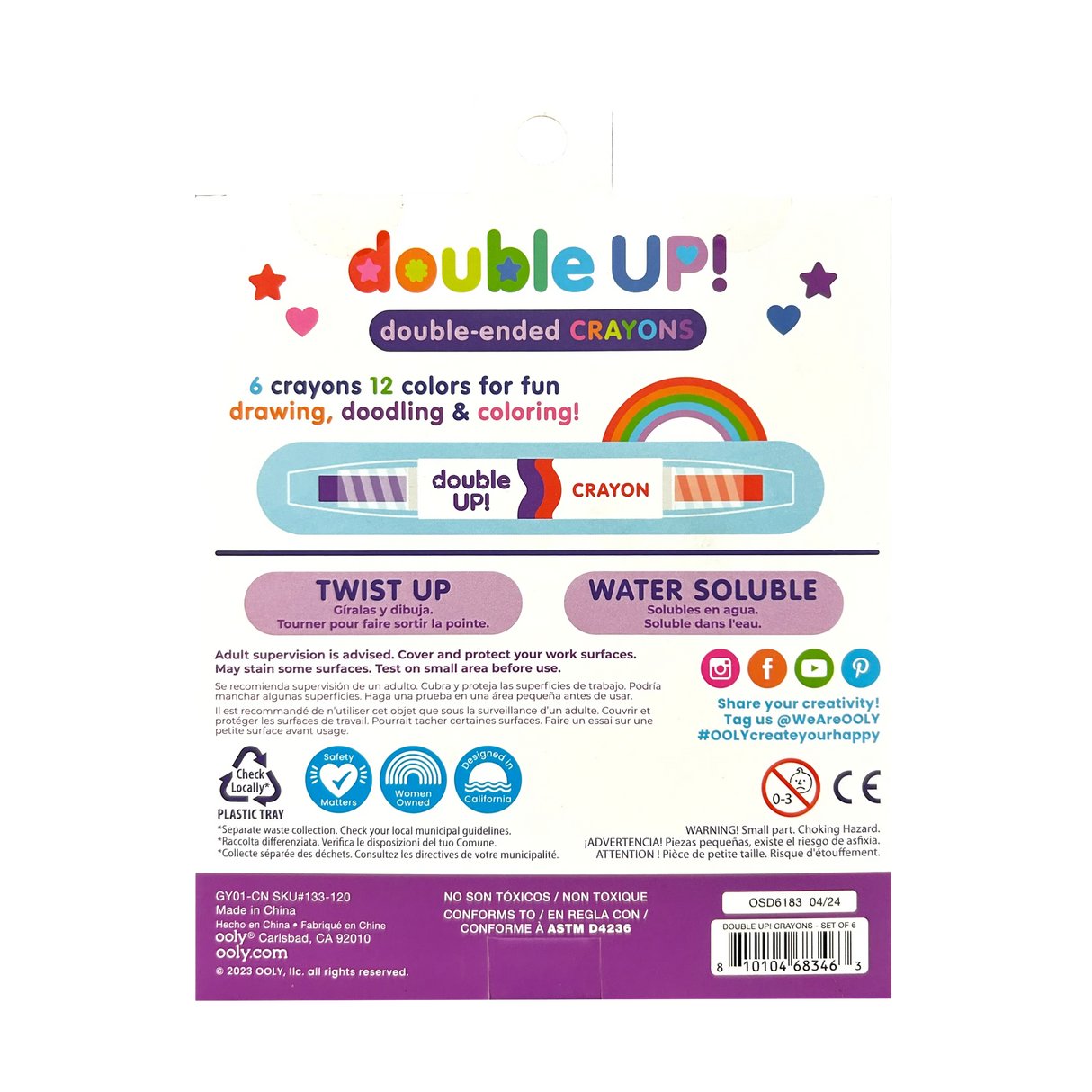 Double Up! Double-Ended Crayons - 12 Colors - Set of 6