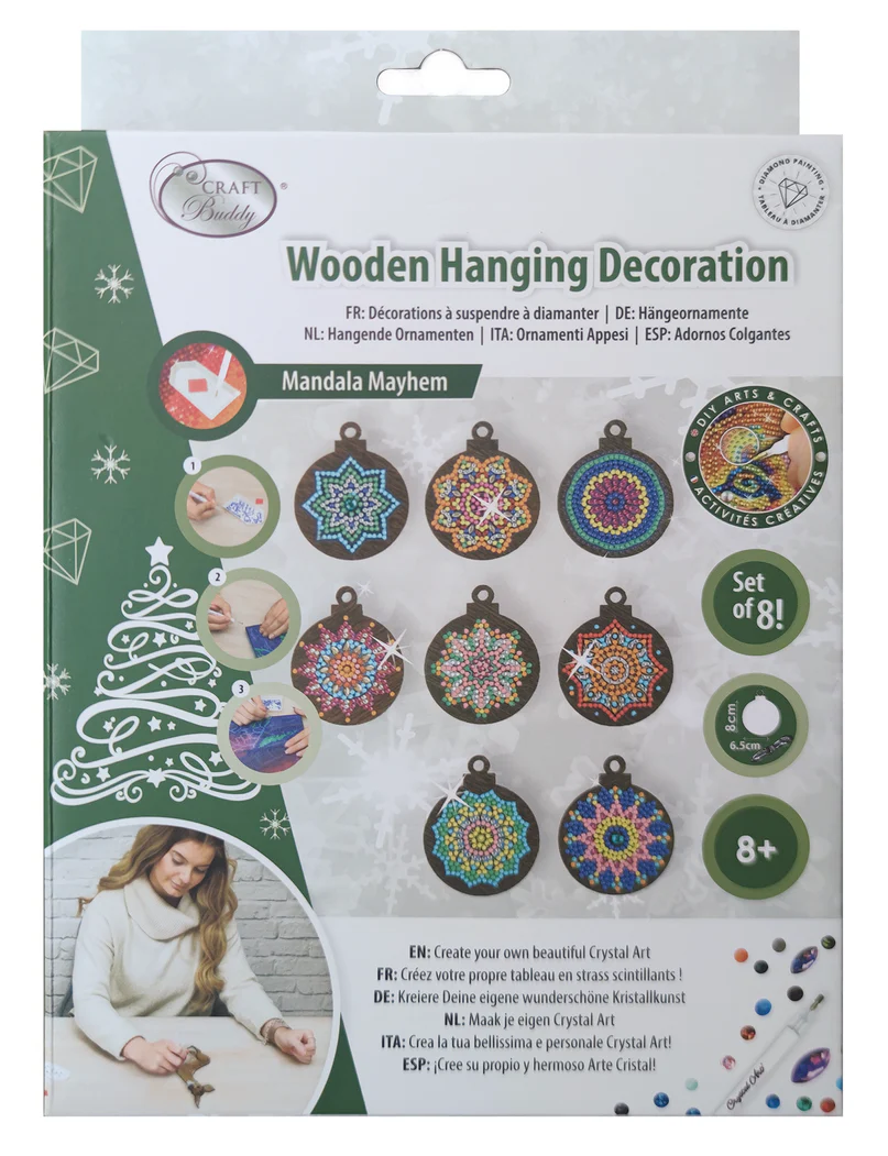 Crystal Art Mandala Mayhem Festive Hanging Decorations Set of 8