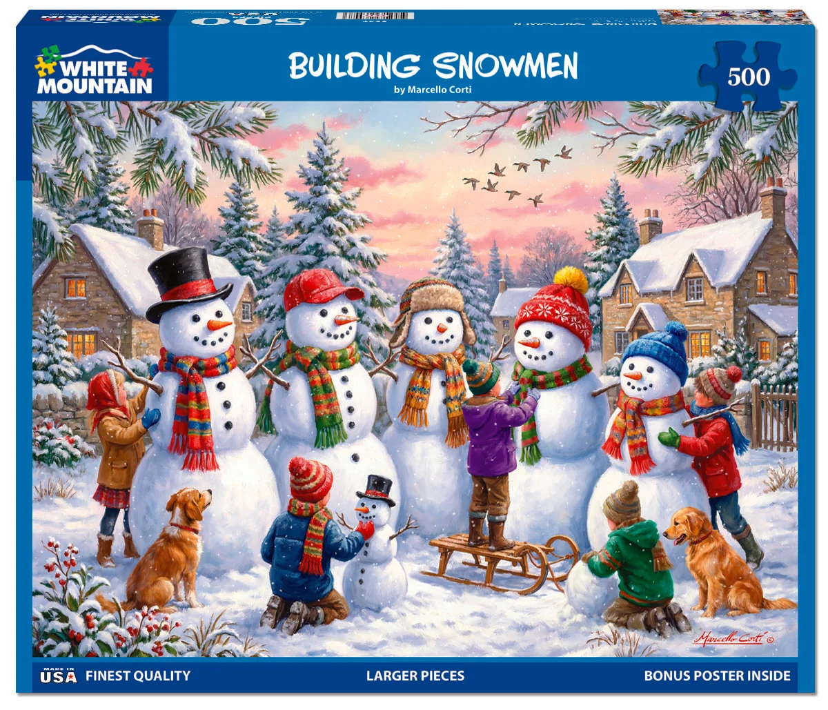 Building Snowmen 500 piece jigsaw puzzle by White Mountain Puzzles, box image