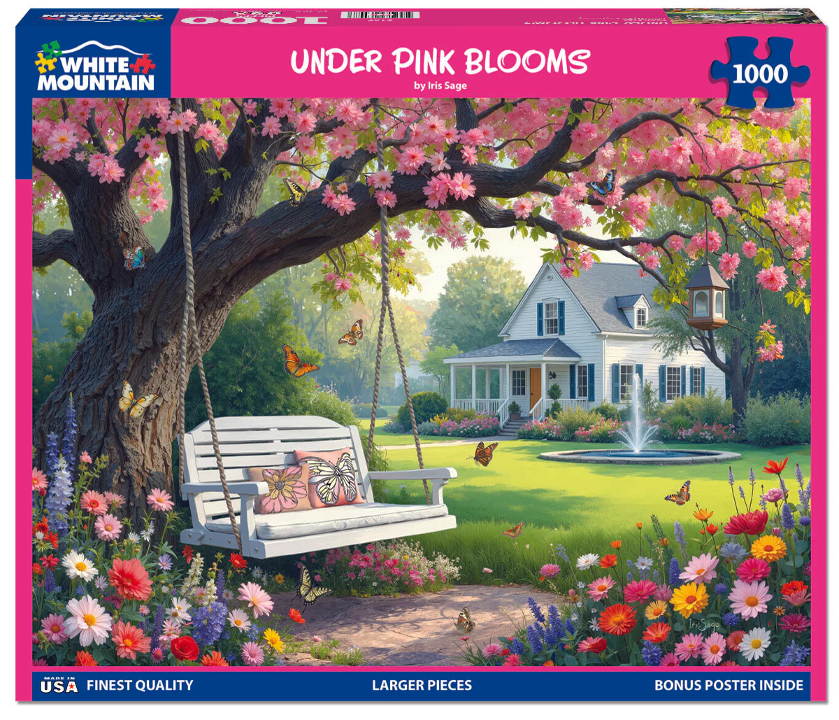 White Mountain Puzzles - Under Pink Blooms - 1000 Piece Jigsaw Puzzle