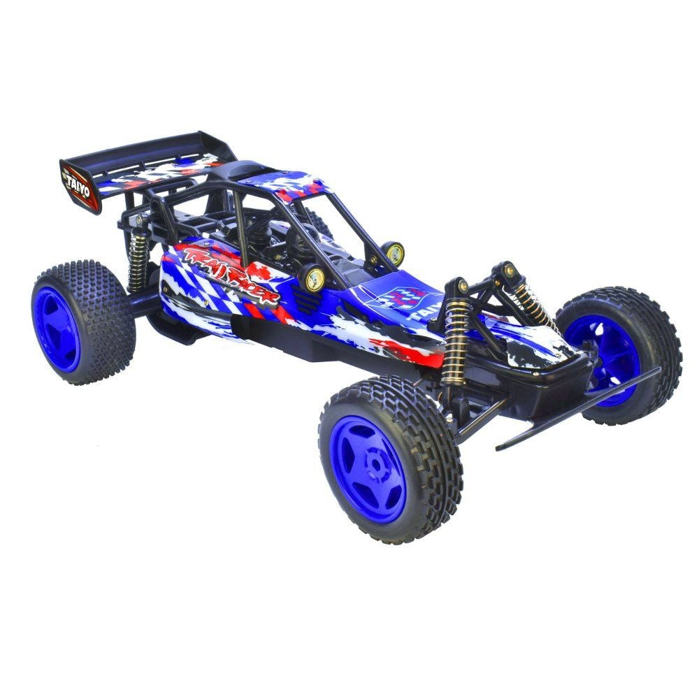 High-Speed RC Trail Racer (1:8) - Full-Function Drive, 9 mph, 40-Min Playtime, LED Lights, Blue and White