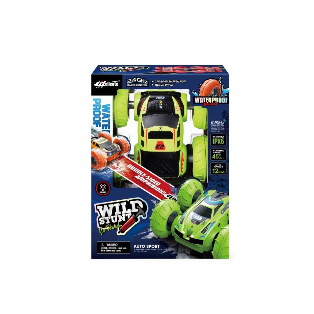 Off- Road Amphibious RC Stunt Car – 4WD, Waterproof, 7.5 mph, 131 ft Range, 360° Spins, 20 Min Playtime, USB Rechargeable, Orange