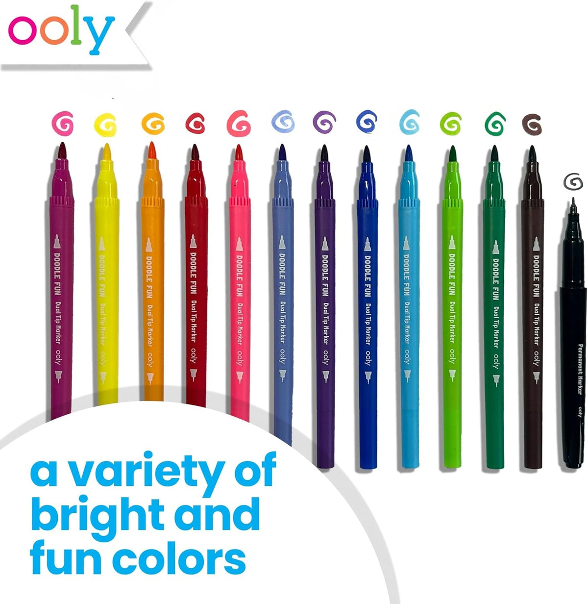 OOLY Doodle Fun - 12 dual-tip markers and black marker