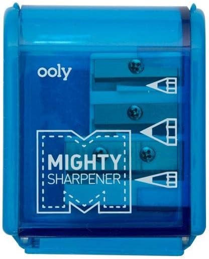 OOLY Mighty Sharpener - blue, front view showing three sharpening holes