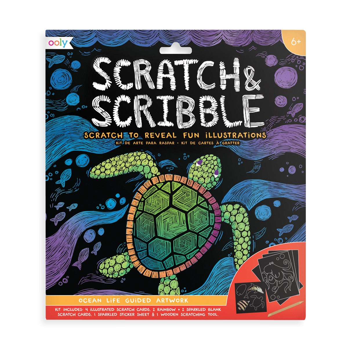 OOLY Scratch and Scribble Scratch Art Kit - Ocean Life - 8 Cards 1 Sticker Sheet - main product image