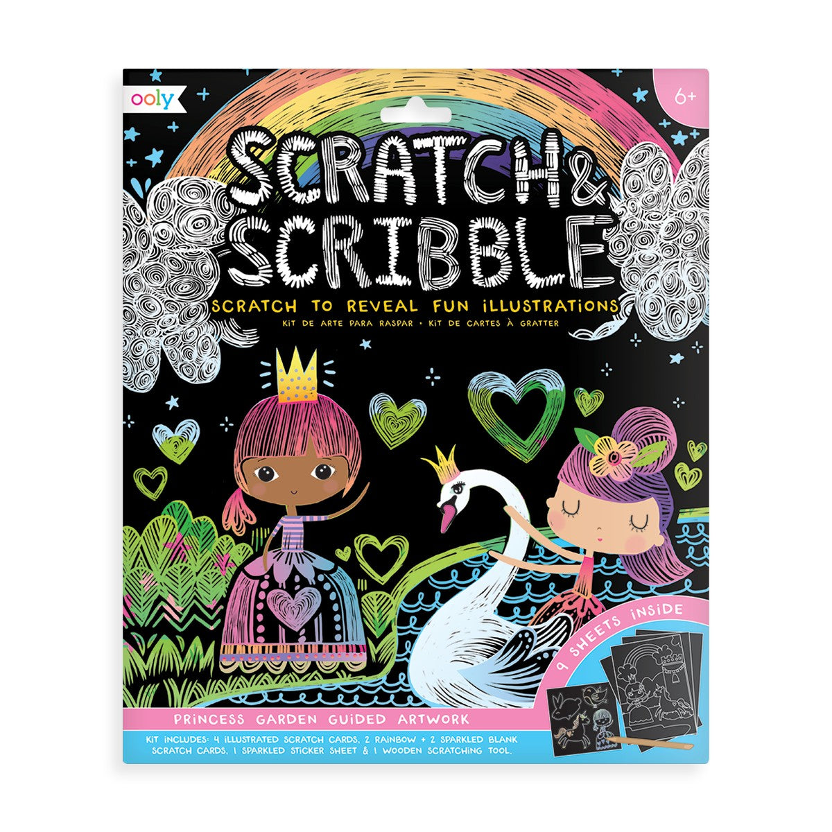 OOLY Scratch & Scribble: Princess Garden scratch art kit - package front
