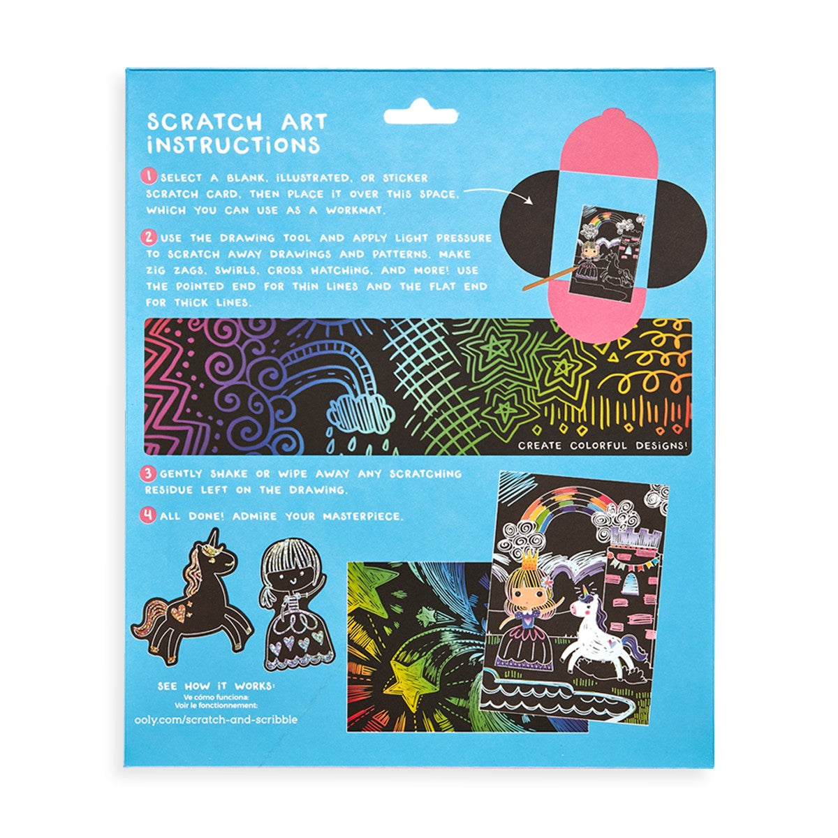 OOLY Scratch & Scribble: Princess Garden - package back with instructions