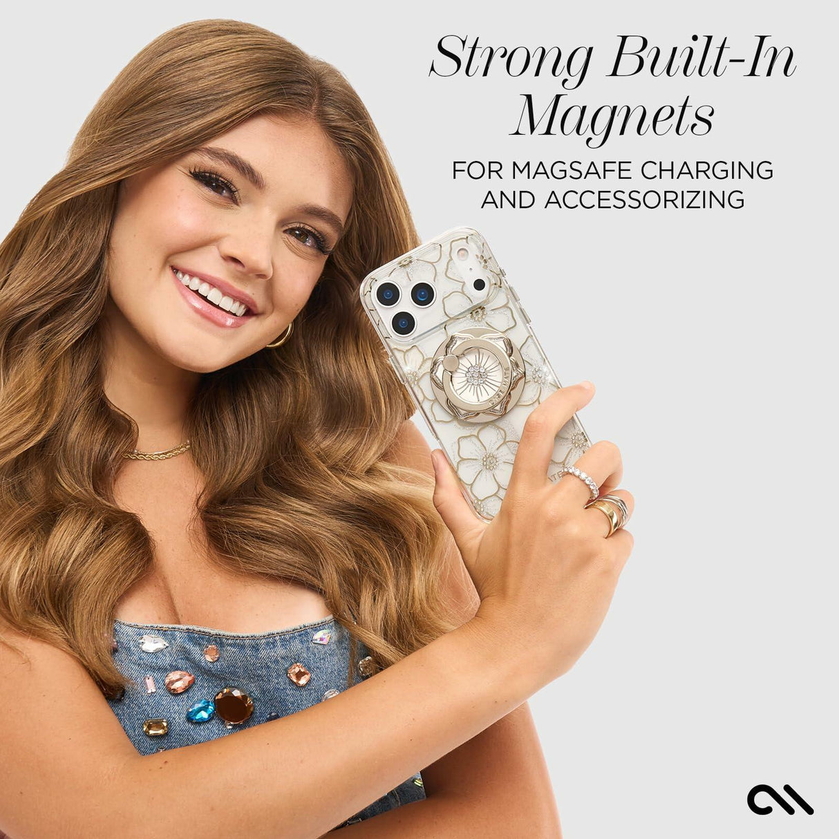 Case-Mate - Floral Gems MagSafe Case for Apple iPhone 17 Pro - Gold