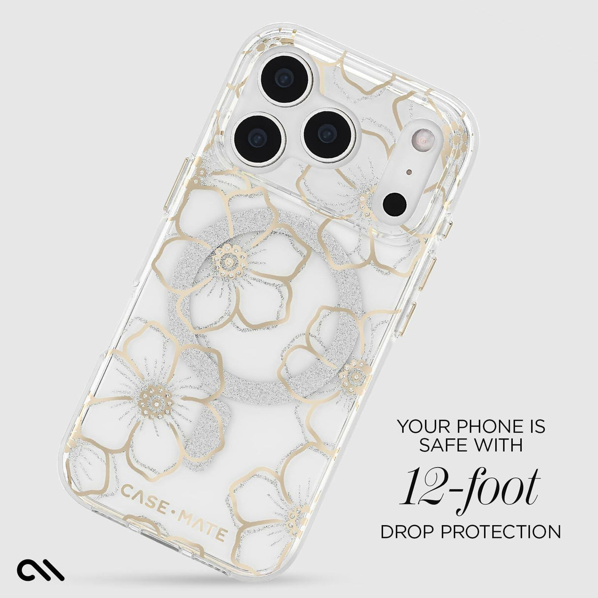 Case-Mate - Floral Gems MagSafe Case for Apple iPhone 17 Pro - Gold