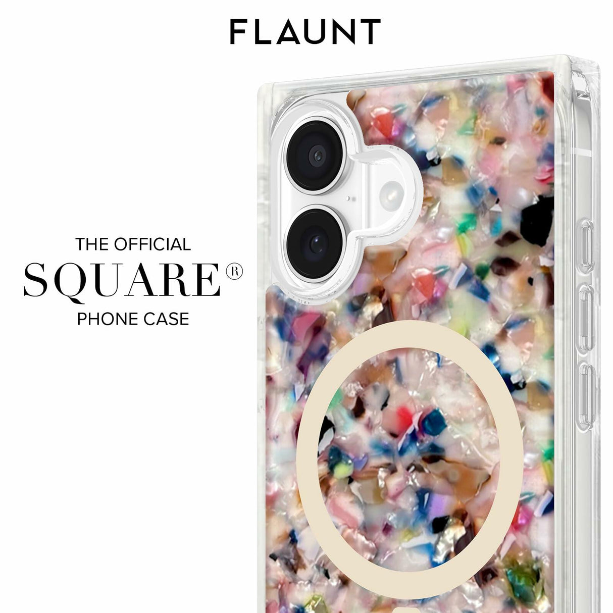 Flaunt - Square MagSafe Case for Apple iPhone 17 - Rainbow Confetti Tortoise Shell