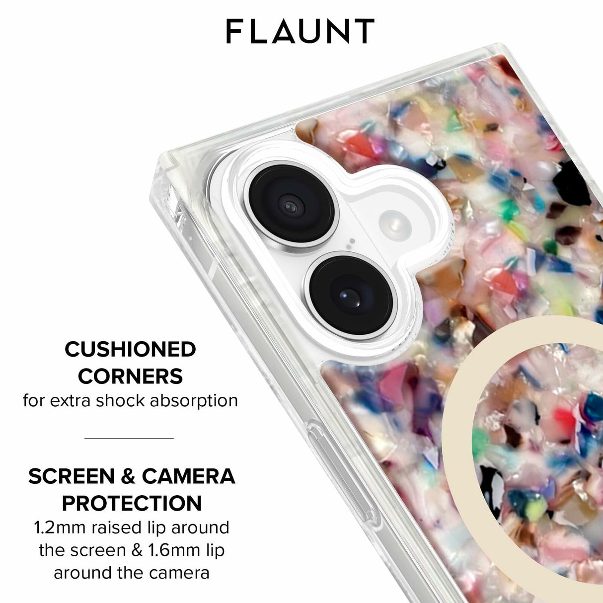 Flaunt - Square MagSafe Case for Apple iPhone 17 - Rainbow Confetti Tortoise Shell
