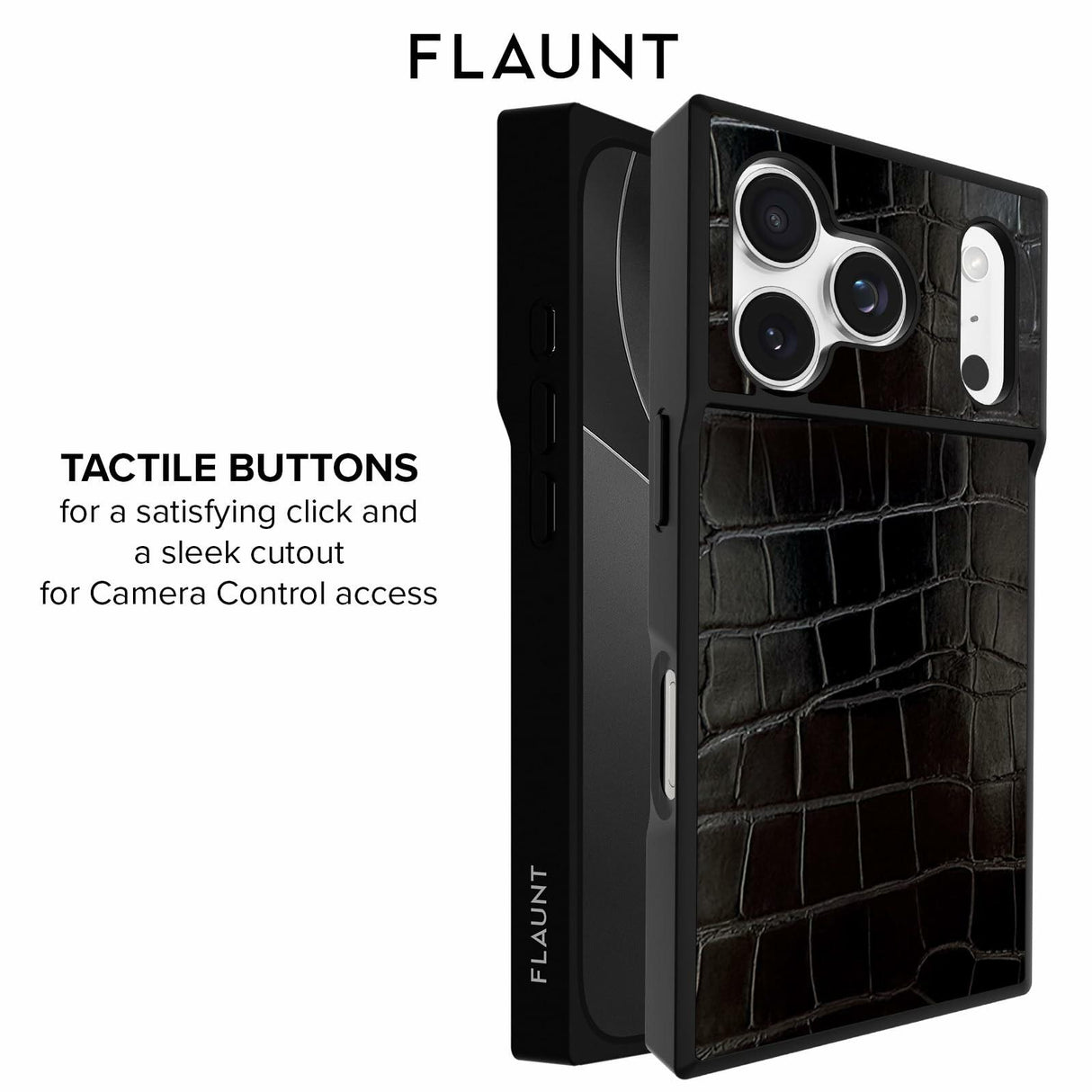 Flaunt Official Square Protective Case - Compatible with iPhone 17 Pro Max - Compatible with MagSafe & Wireless Charging - Drop-Tested & Shockproof - (Black Crocodile)