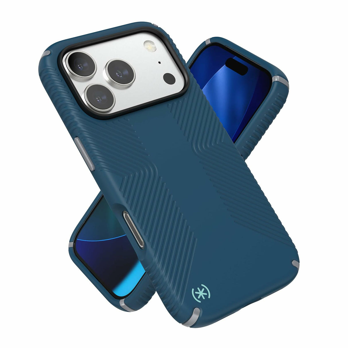 Speck PRESIDIO2 Grip for iPhone 17 Pro Case, MagSafe-Compatible, Slim Protective Case, DEEP SEA/Silver Metallic/Spell Blue