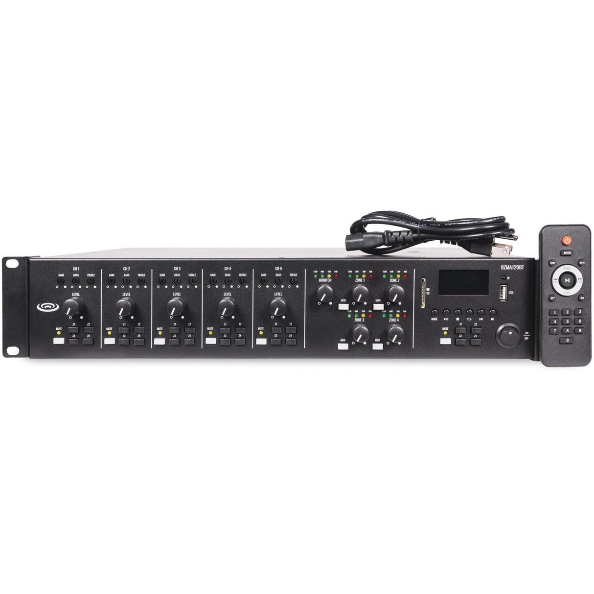 Like New Pure Resonance Audio RZMA120BT 4 Zone Commercial Mixer Amplifier with Bluetooth 4 x 120W at 4-16 Ohms or 70V/100V