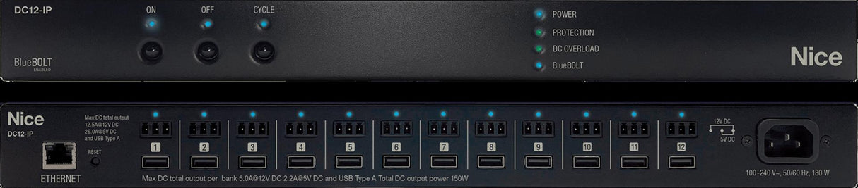 Panamax DC12-IP DC Power Manager with 12 individually controllable DC Output Ports via BlueBOLT® Rack mountable